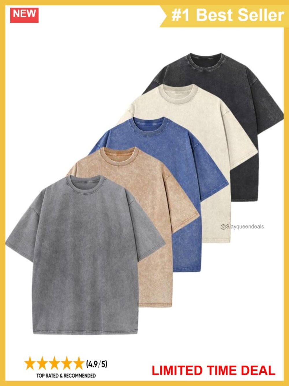 Oversized Cotton T-Shirt Pack Unisex Crewneck Heavyweight Relaxed Fit Tees